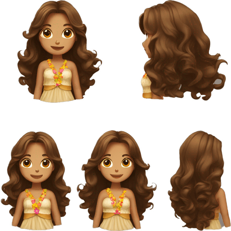 Hula girl with brown long wavy hair emoji