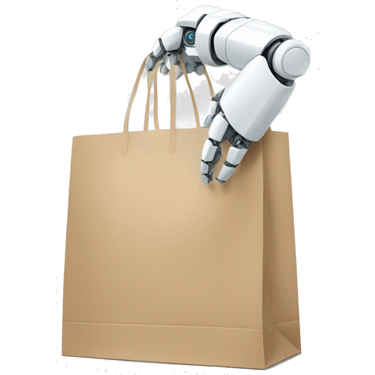 white robot arm with shopping bag emoji