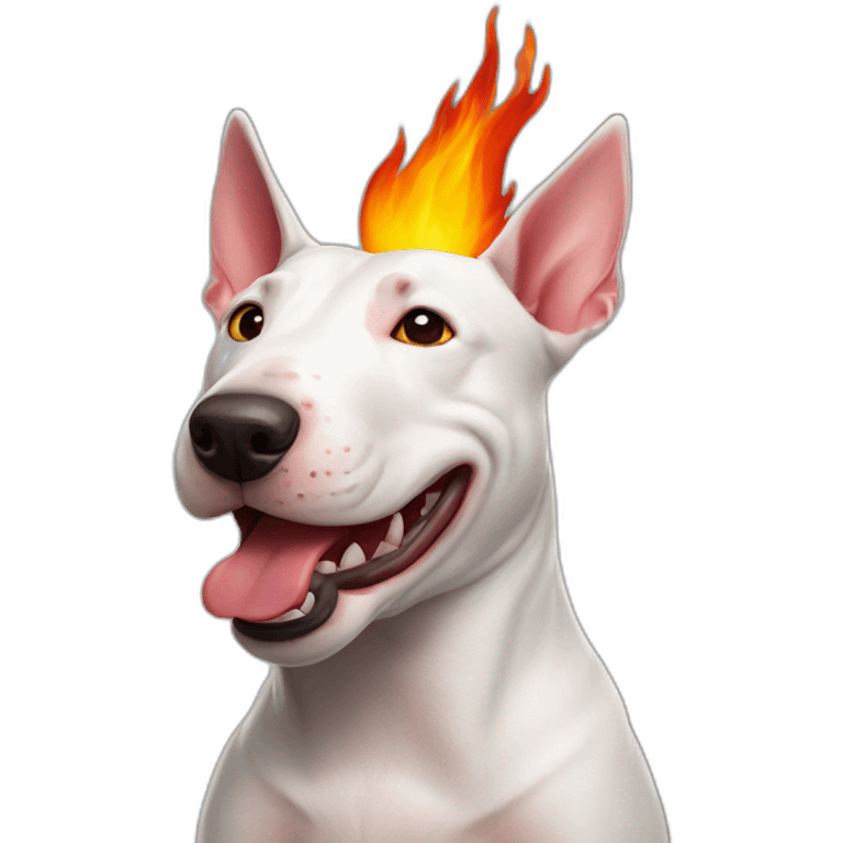 Bull terrier with fire mouth emoji