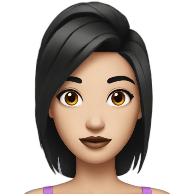 Big squared head girl with black hair and a ton of makeup emoji