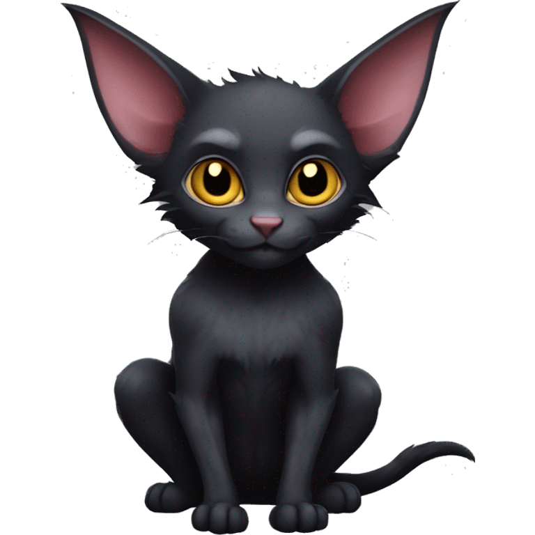 Black-Vampire-Batty-Lykoi-Cat-Fakémon-Cat With Bat-wings as ears  emoji