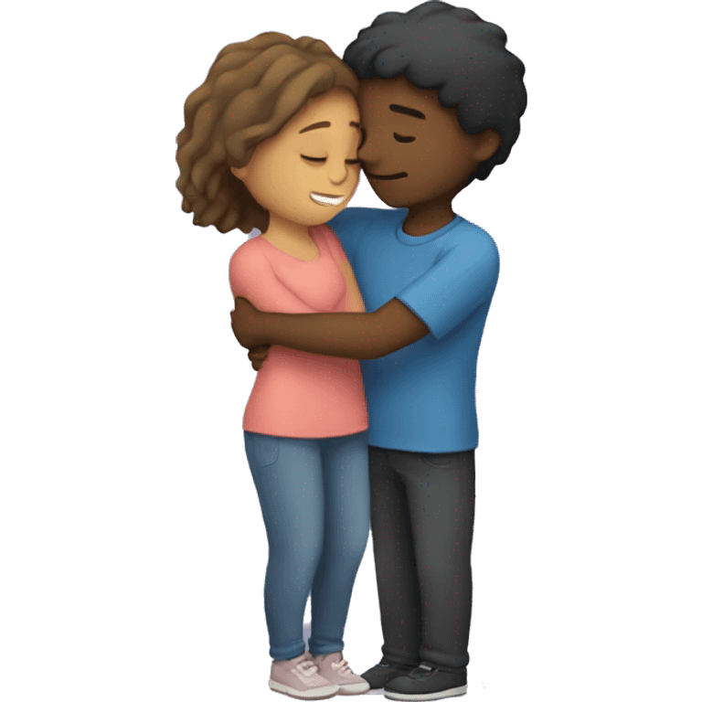 girl hugging guy partner with love emoji