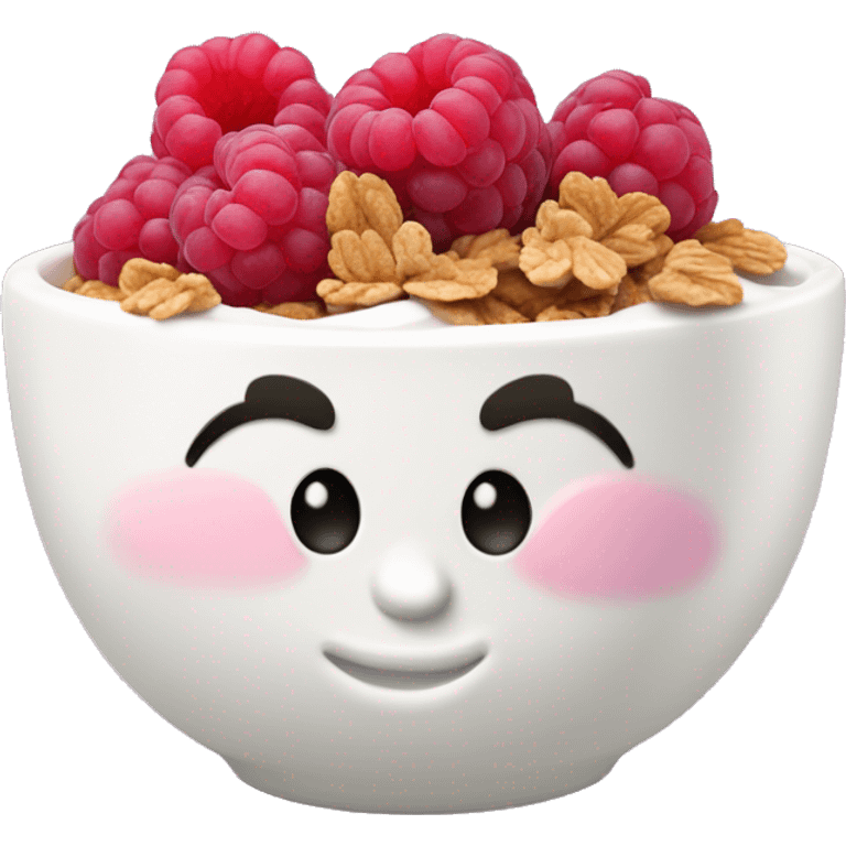 Cartoony Yogurt bowl with raspberries and granola emoji