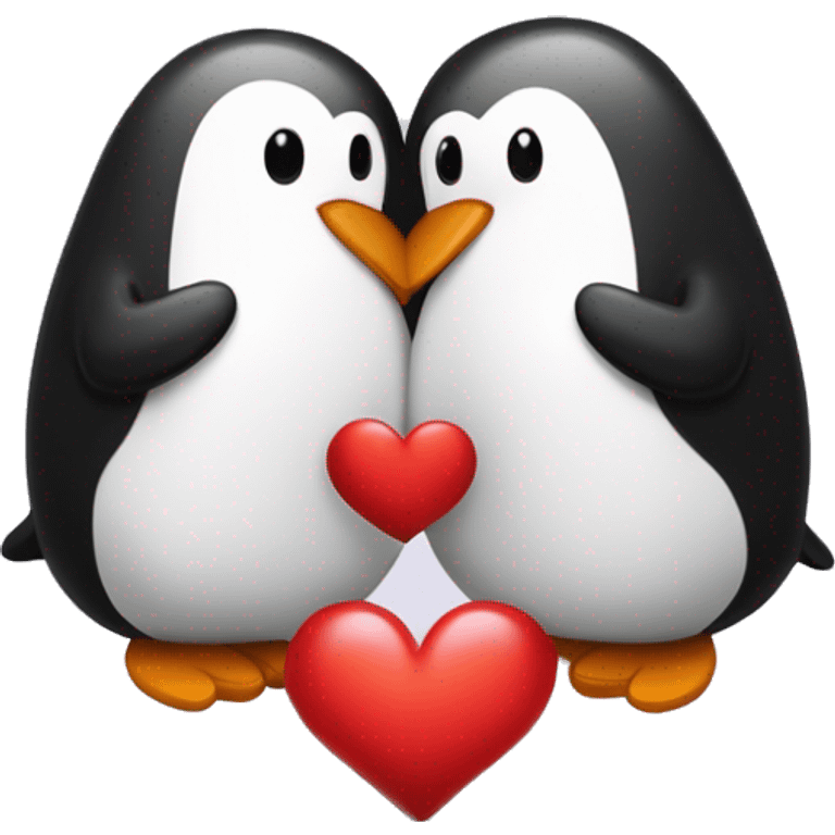 Pareja de pingüinos dándose un besito y corazones a los lados  emoji