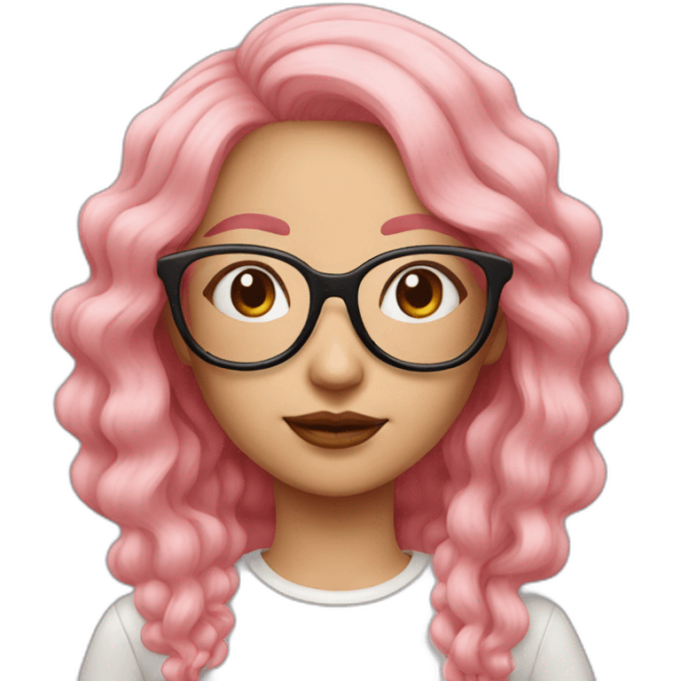 woman peach skin long pink hair square glasses emoji