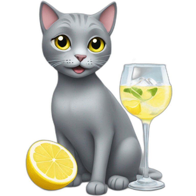 Grey Cat drinking gin tonic emoji