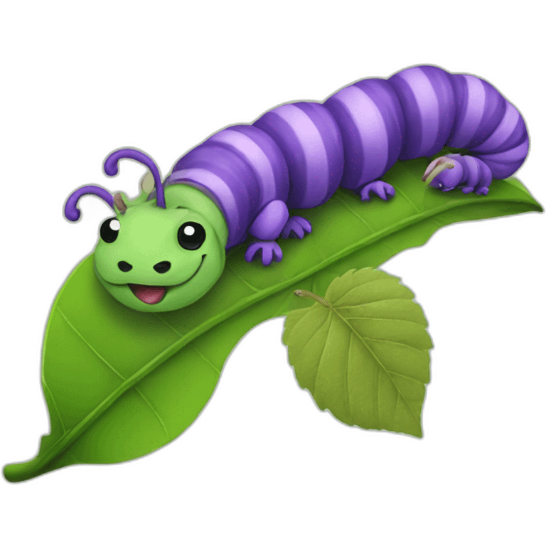 purple caterpillar eating a leaf with a ferret emoji