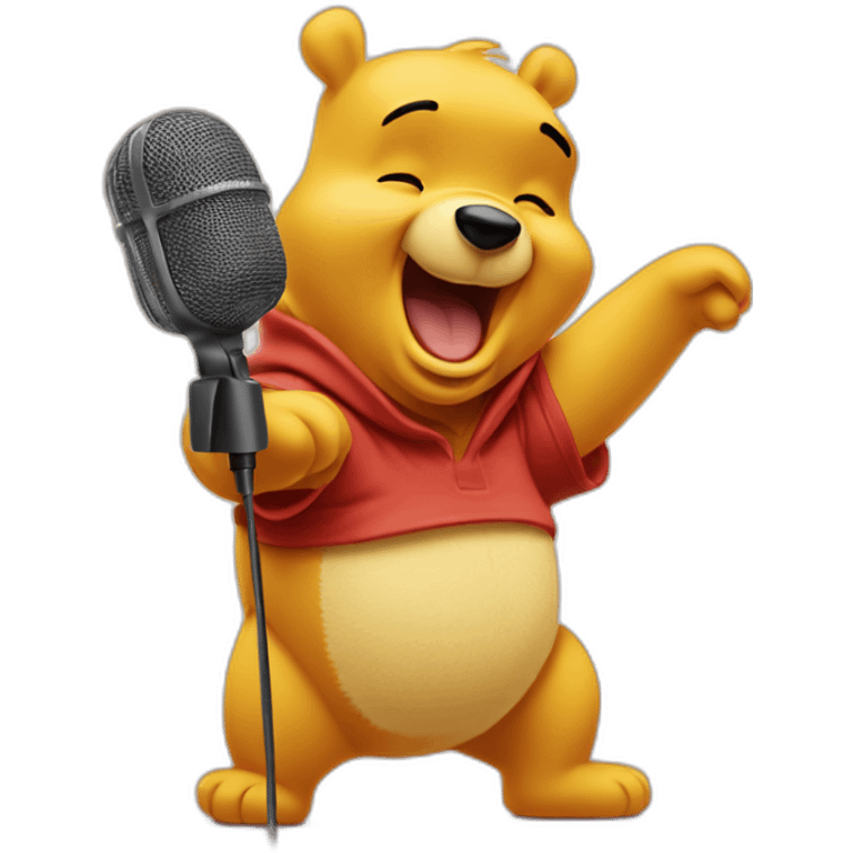 Winnie the pooh singing with a microphone emoji