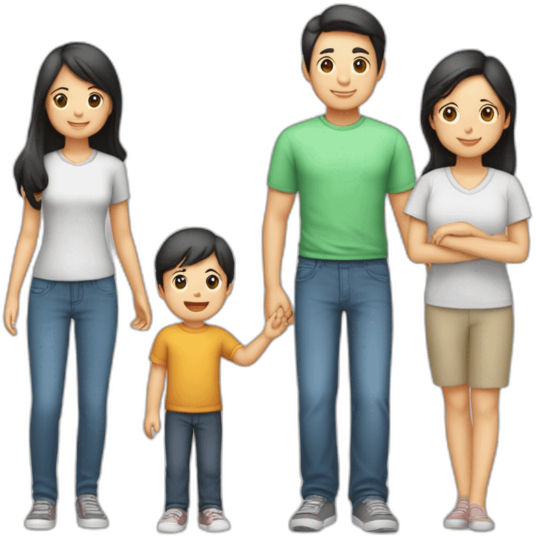 Famille 4 personne 1 fils 1 fille au cheveux long 1 père asiatique 1 mère emoji