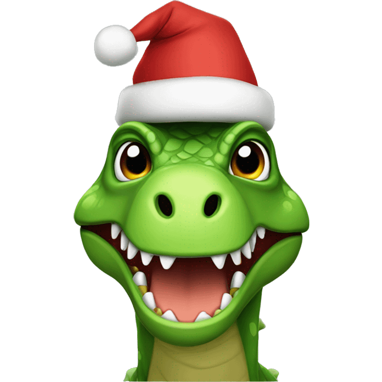 Dinosaur with Christmas hat on emoji