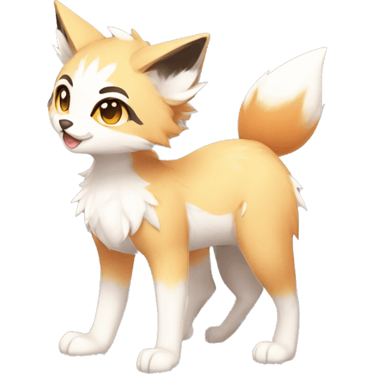 shiny anthro-sparkle-furry fur-sona kemono-style-chibi-style cat-fox-Fakémon-hybrid full body emoji