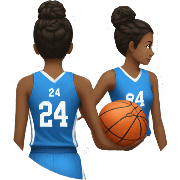 Basketball beautiful female player from the back with number 24 holding a basketball on the side emoji