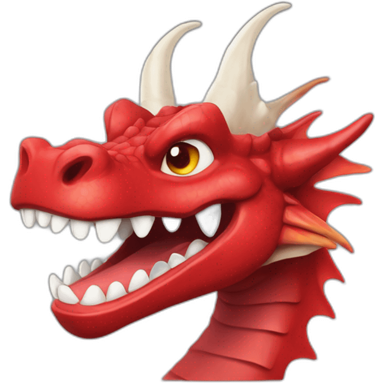 Crazy funny red dragon head with human white teeth and beautiful smile emoji