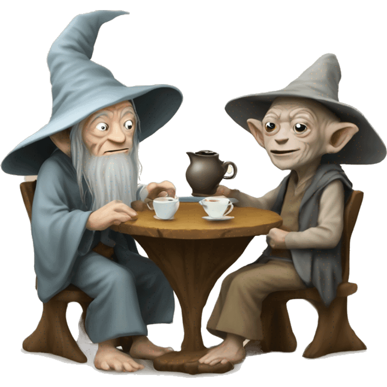 gollum and gandalf having a cup of tea emoji