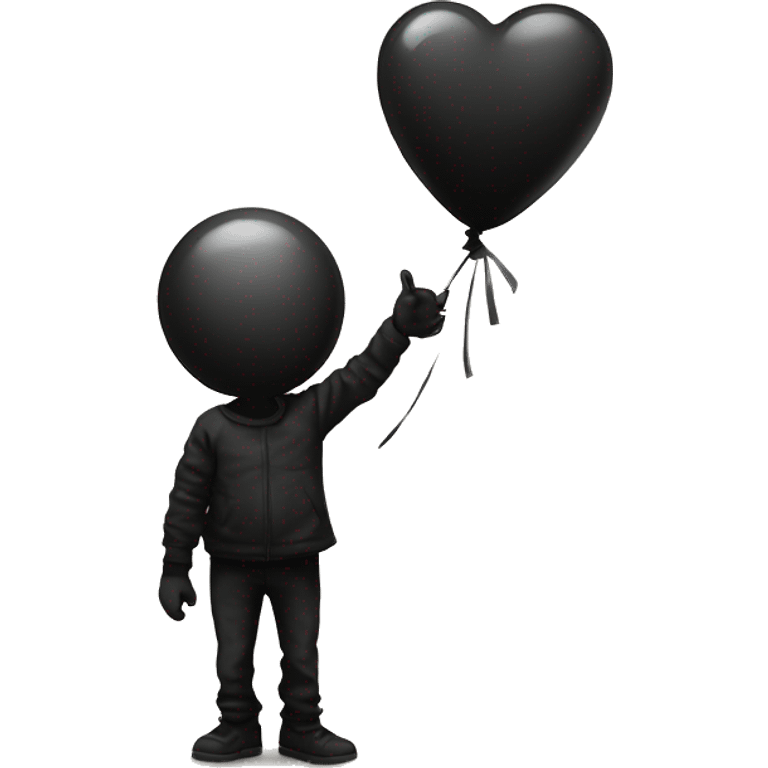 Black balloon that looks like a broken heart in the style of banksy emoji