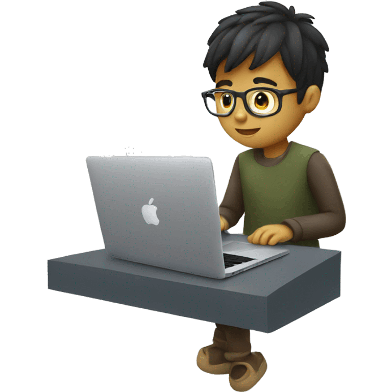 boy coding on the macbook, symmatrical emoji