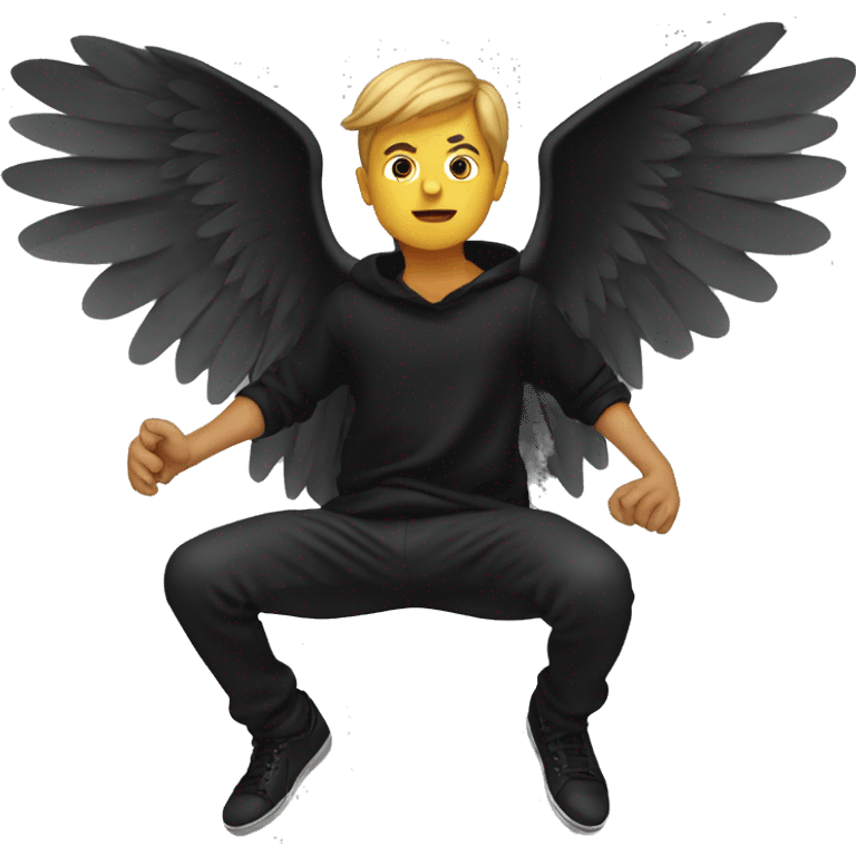 winged falling boy in black emoji