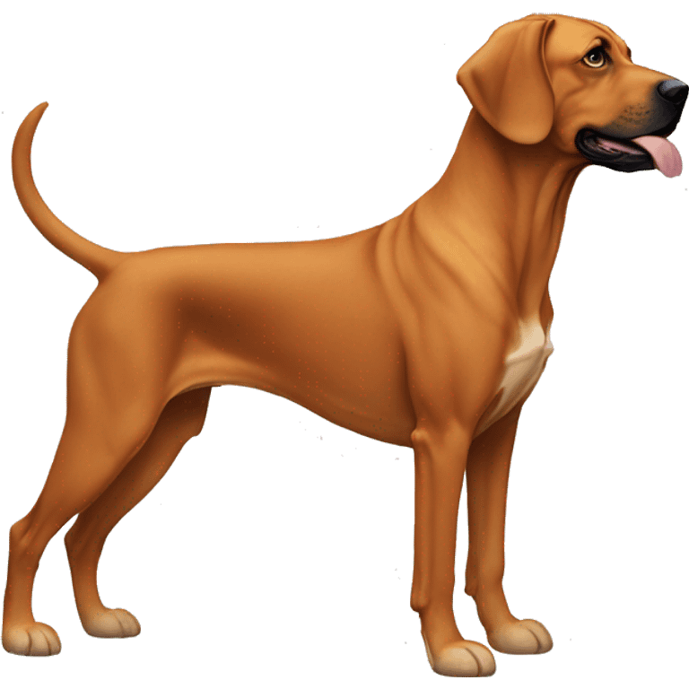 white male with long rainbow colored hair standing alongside a brown rhodesian ridgeback emoji