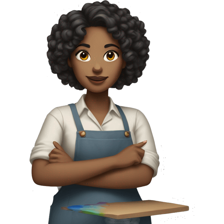 A painter woman with black curly hair, brown eyes and a paint palette in her hand emoji