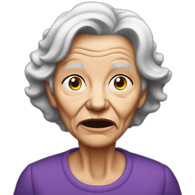 old lady with her mouth smeared purple emoji