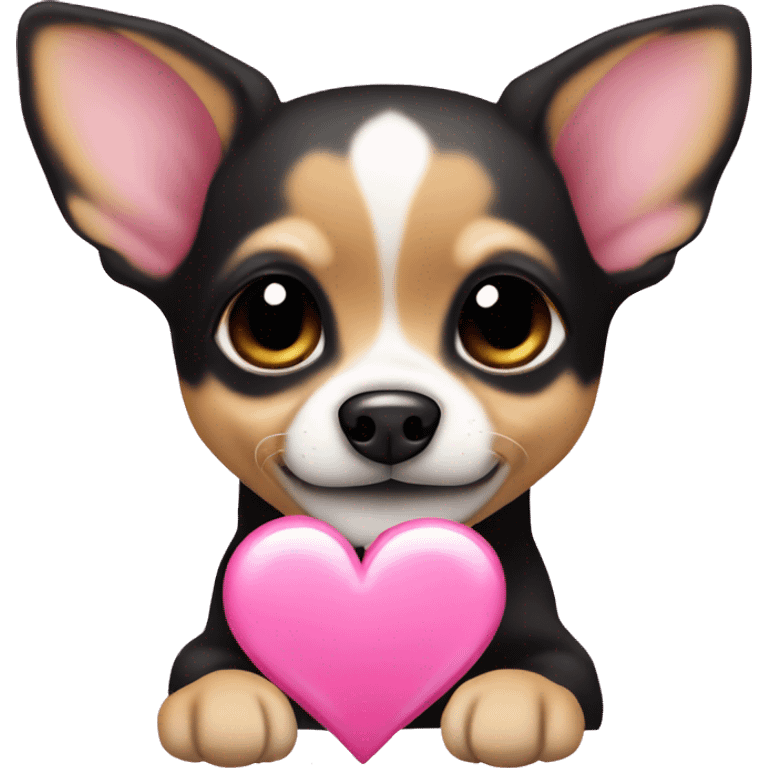 black & tan chihuahua puppy with a pink heart emoji