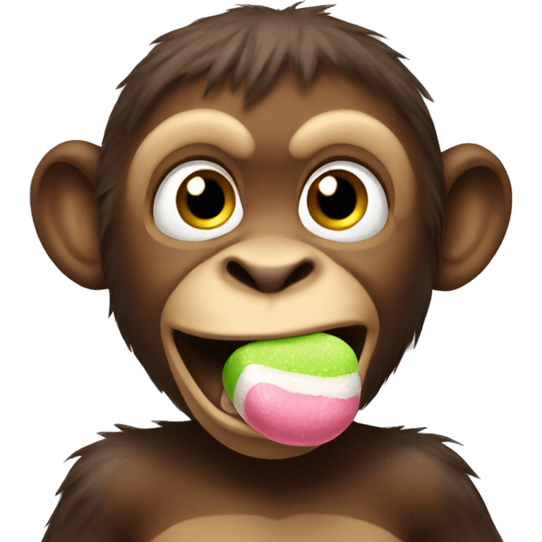 young brown monkey chewing gum emoji