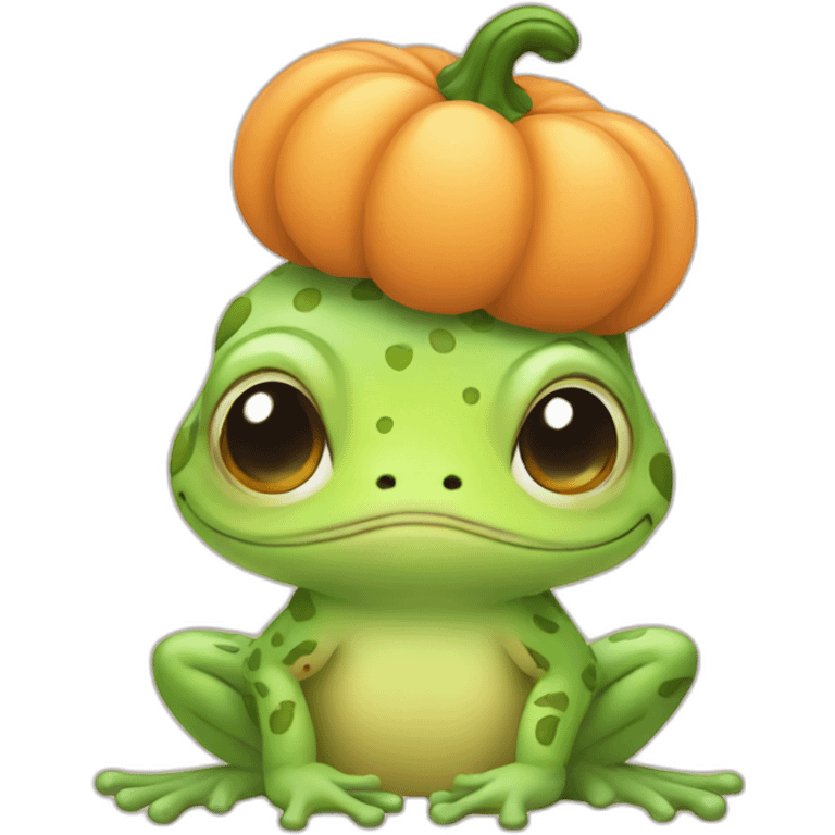 chibi frog dressed like pumpkin in pastel colors emoji