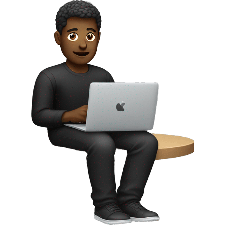 Man seating with MacBook with black shirt emoji