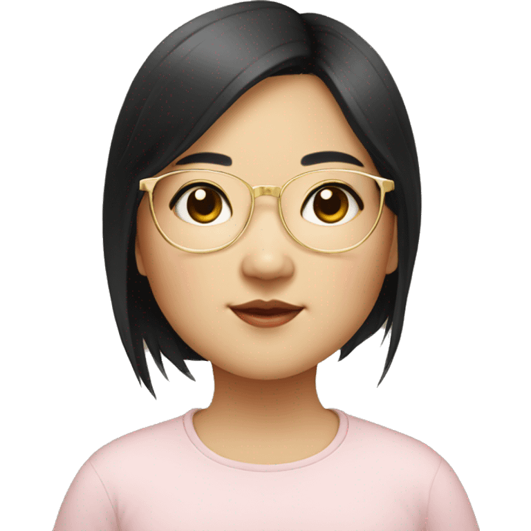 Cute Chubby asian girl wearing a thin gold glasses, long black hair emoji