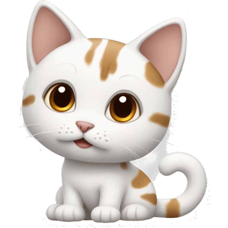 White cute cat with brown tail and a brown spot on the back  emoji