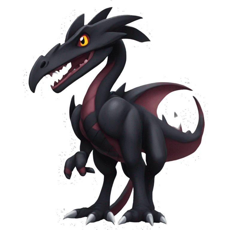 cool edgy modern black and maroon Dark-type nargacuga Salazzle Nargacuga Salandite Raptor-Pokémon full body emoji