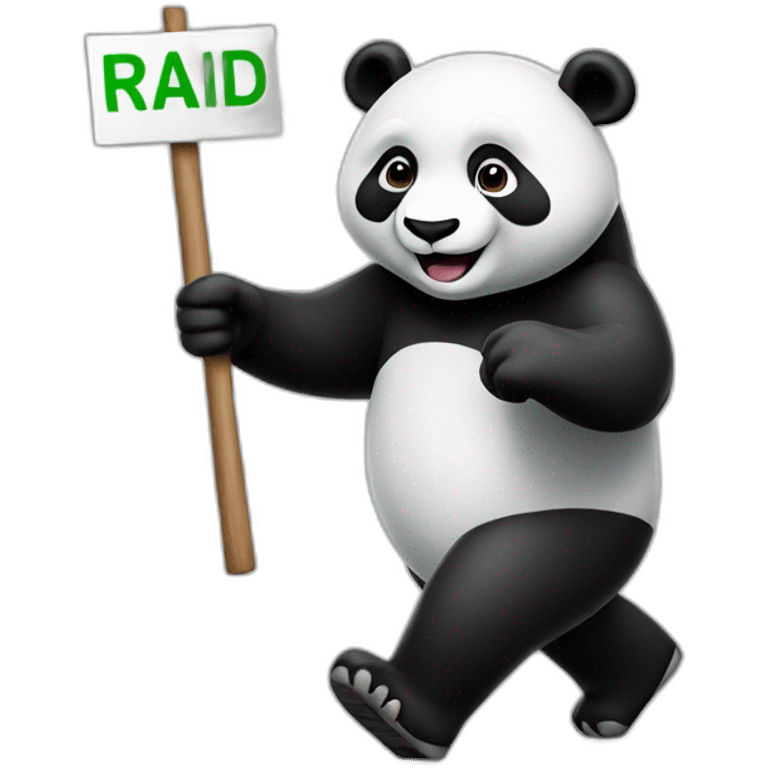 Panda marching with "raid" sign emoji