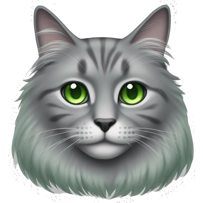 Grey long hair cat with green eyes emoji