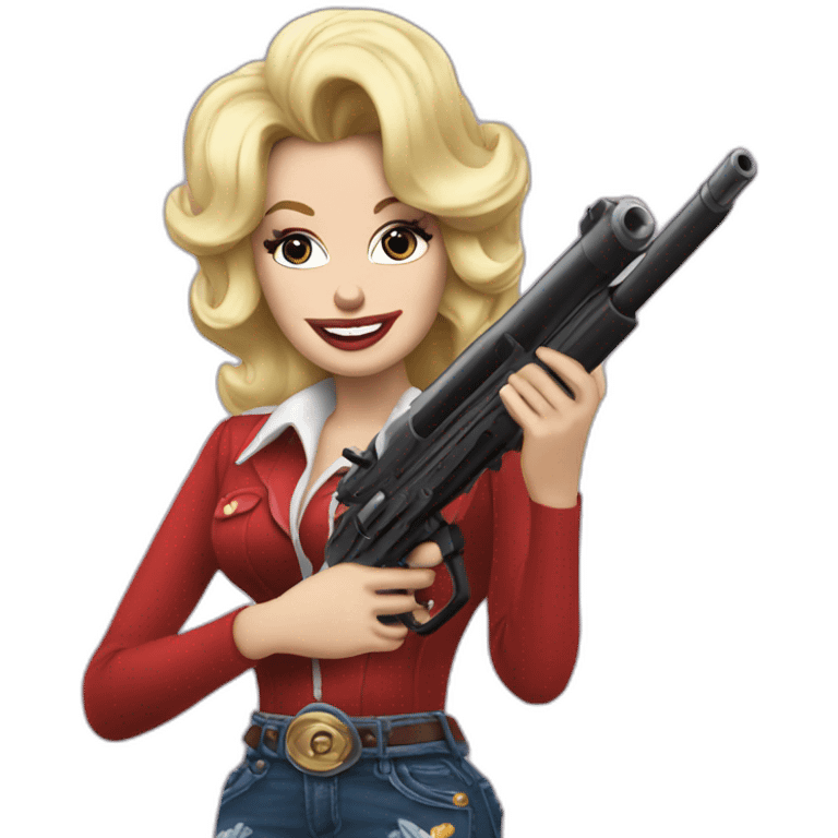 Dolly parton with a gun emoji