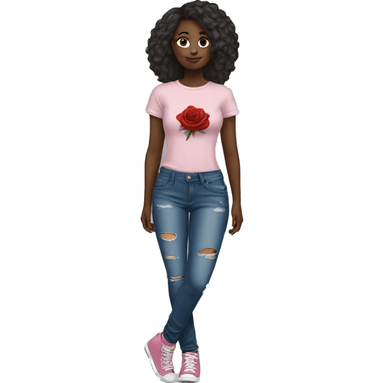 girl full body jeans tshirt rose emoji