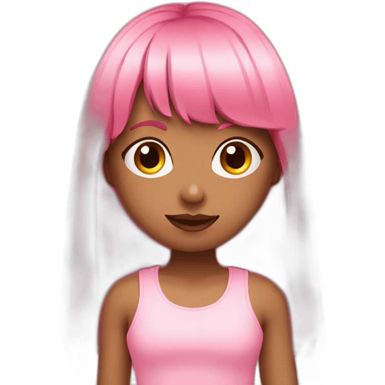 cute girl with long, straight rose hair with fringe  and wearing pink tank top emoji