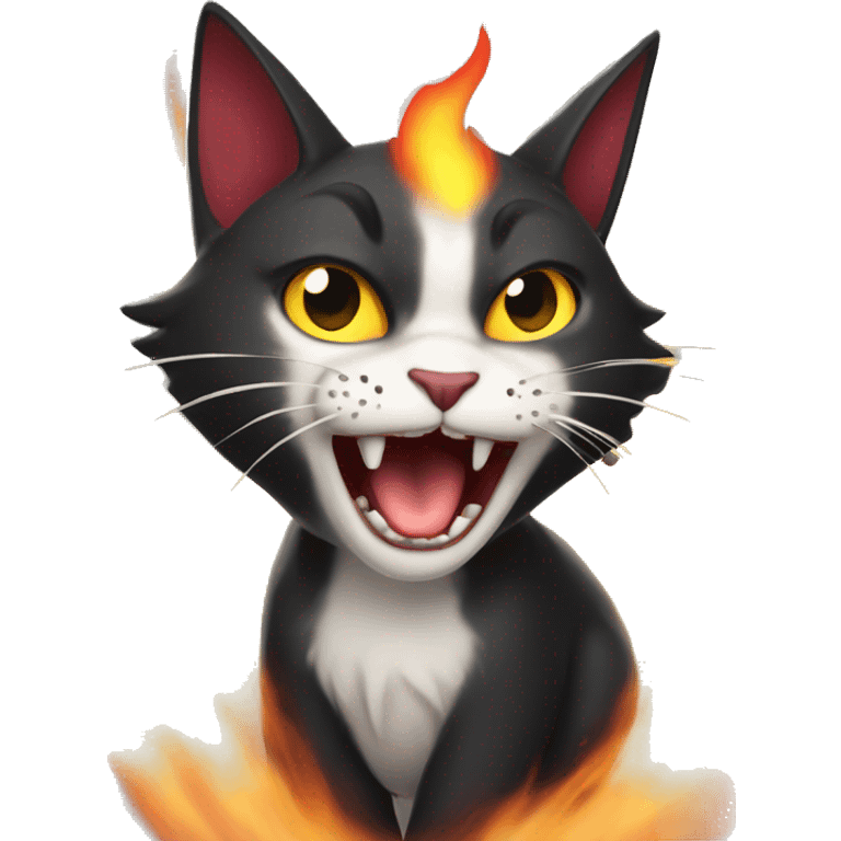 Flying vampire cat breathing fire emoji