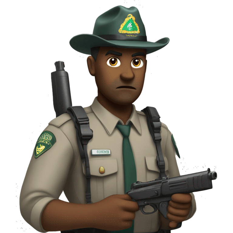 Game warden looking serious and mad with drown controller in hand emoji