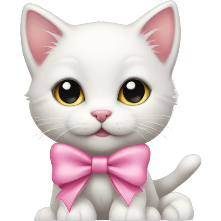 cute white kitten with pink bow around its neck  emoji