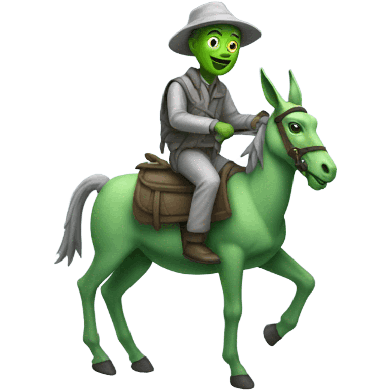 Gray traditional alien riding a green donkey emoji