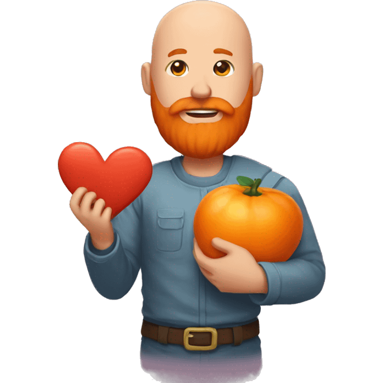 Bald man with a big orange beard holds a heart in his hand emoji