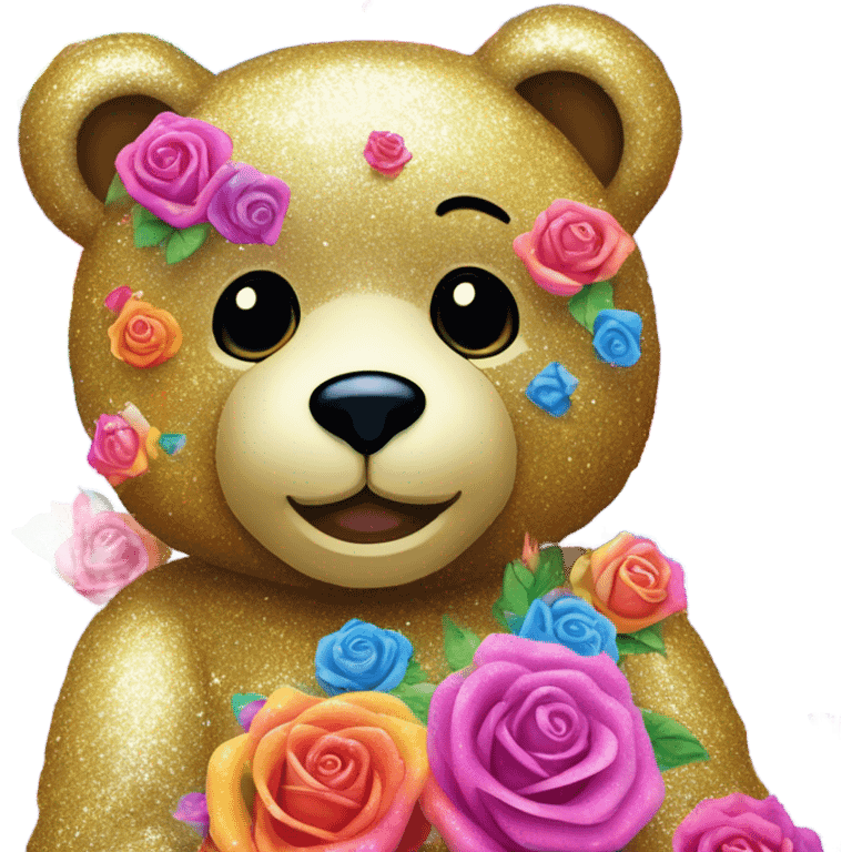 Lisa frank glitter bear with rainbow roses emoji