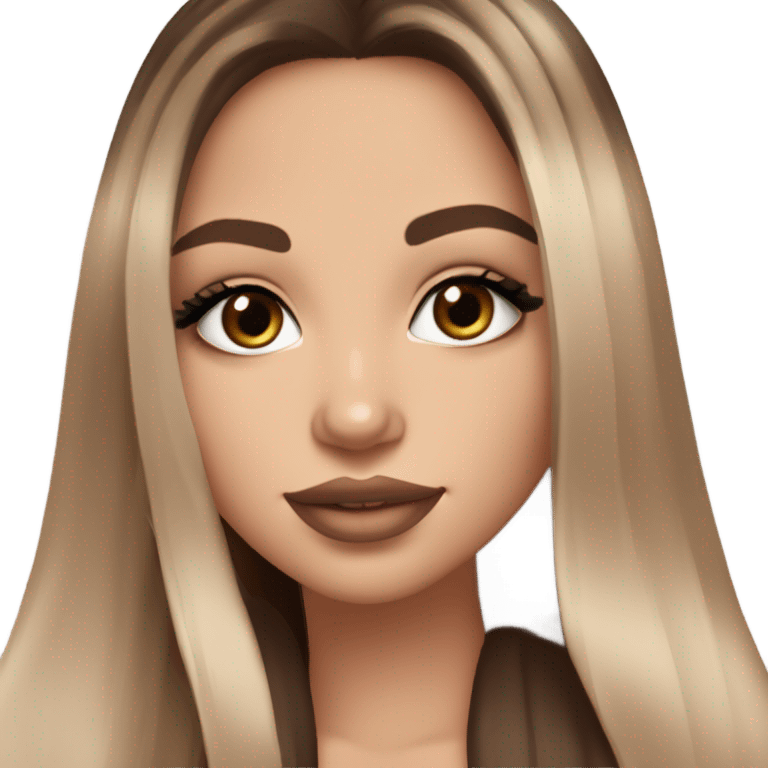 Albania girl,model ￼light skin, long eye lashes, pink beige volume lips, brown eyes, long brown ombre straight hair,  emoji