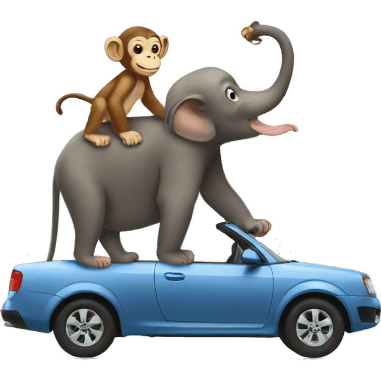 monkey holding a baby on a car on top of an elephant  emoji