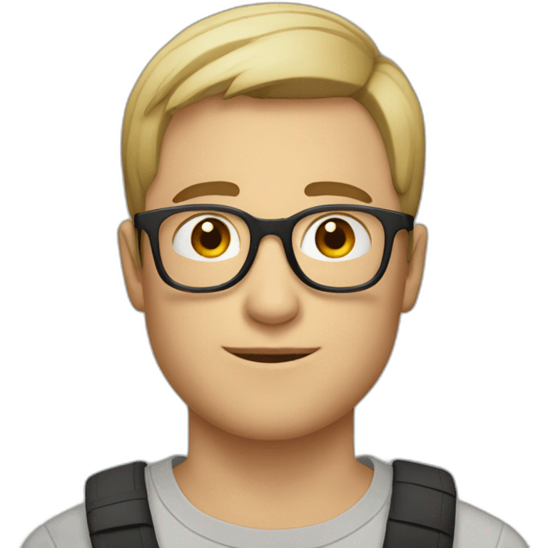 young white man with short straight hair and small beard with rounded glasses emoji