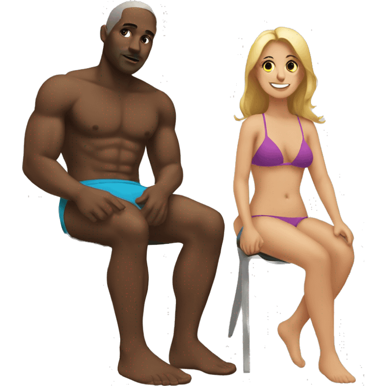 black male sitting next to a woman with a bikini on  emoji