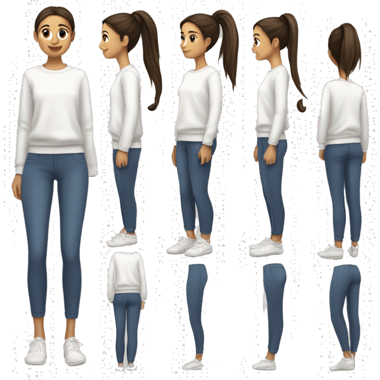 Skinny brunette girl in a matching white sweatshirt set with slippers on her feet and a long slick pony tail  emoji