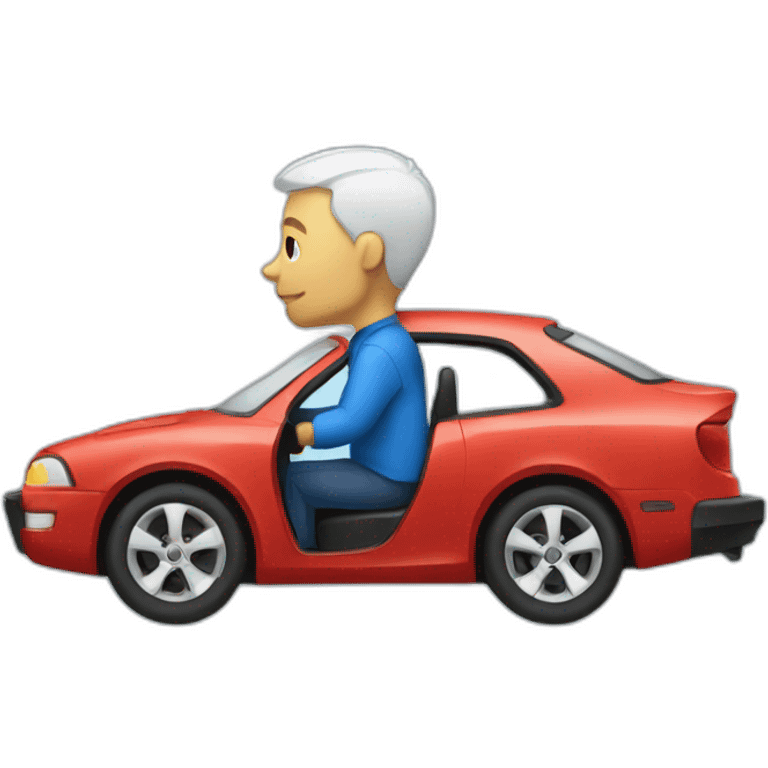 white man in blue car sideview emoji