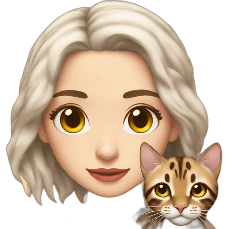 Emilia Clarke holds a Bengal cat with yellow eyes emoji