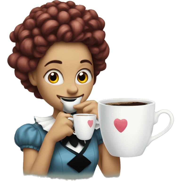 Alice's adventures in Wonderland drinks coffee emoji